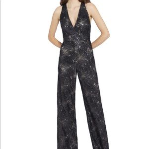 Alice+Olivia SEQUIN DEEP V JUMPSUIT